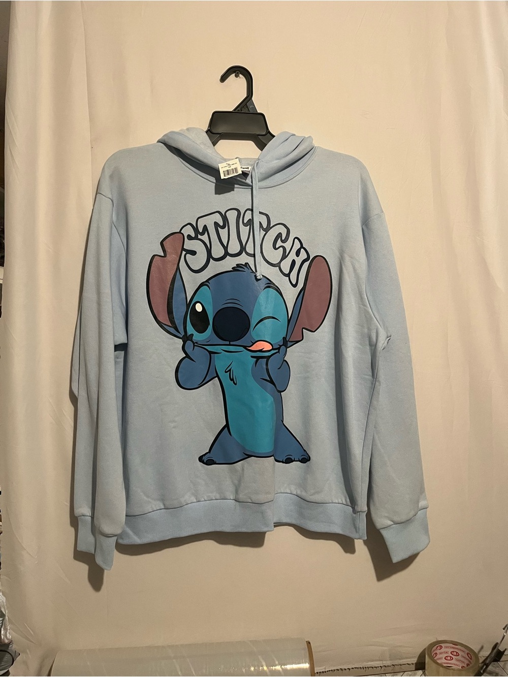 Disney Light Blue Stitch Pullover Hoodie with Drawstring